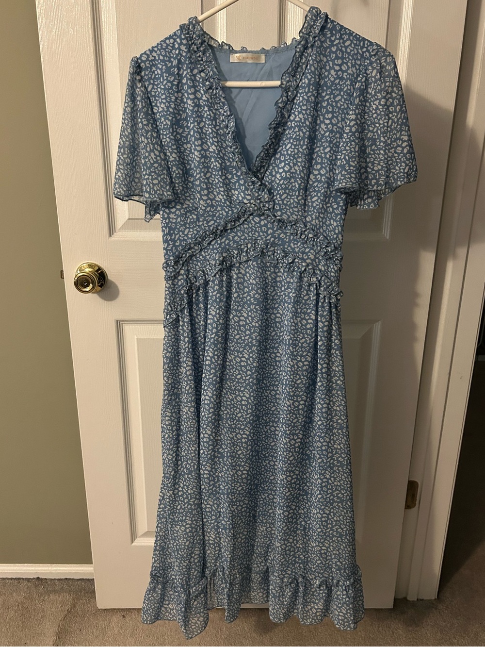 Summer Ruffle Short Sleeve V Neck Boho Floral Print Dress